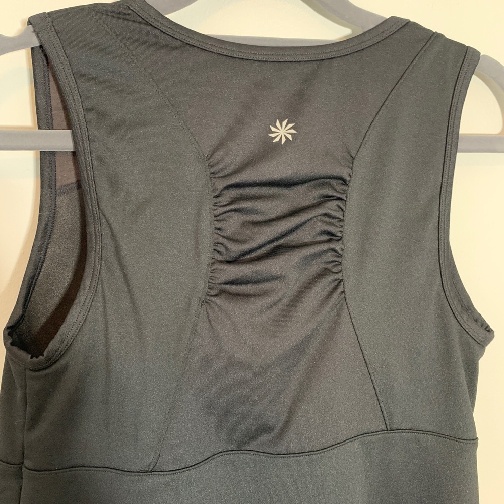 Athleta Black Ruched V Neck Tank Top Built In Bra Activewear Women's Tankini 36D - Picture 6 of 12